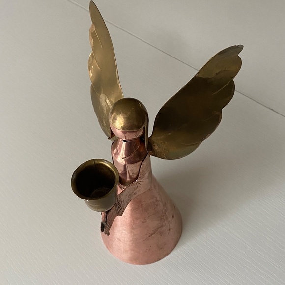 Vintage Golden Brass and Copper Angel Candle Holder O/S - Picture 5 of 14
